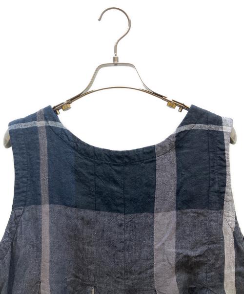 BEARDSLEY（ビアズリー）BEARDSLEY (ビアズリー) リネンビッグチェックタックワンピース ネイビー サイズ:1の古着・服飾アイテム