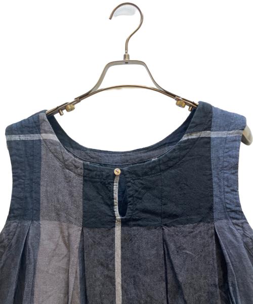 BEARDSLEY（ビアズリー）BEARDSLEY (ビアズリー) リネンビッグチェックタックワンピース ネイビー サイズ:1の古着・服飾アイテム