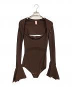 FETICOフェティコ）の古着「MESH KNIT SHAPED-NECK BODYSUIT」｜ブラウン