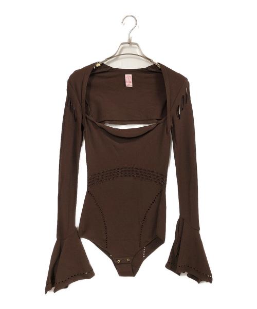 FETICO（フェティコ）FETICO (フェティコ) MESH KNIT SHAPED-NECK BODYSUIT ブラウン サイズ:1の古着・服飾アイテム