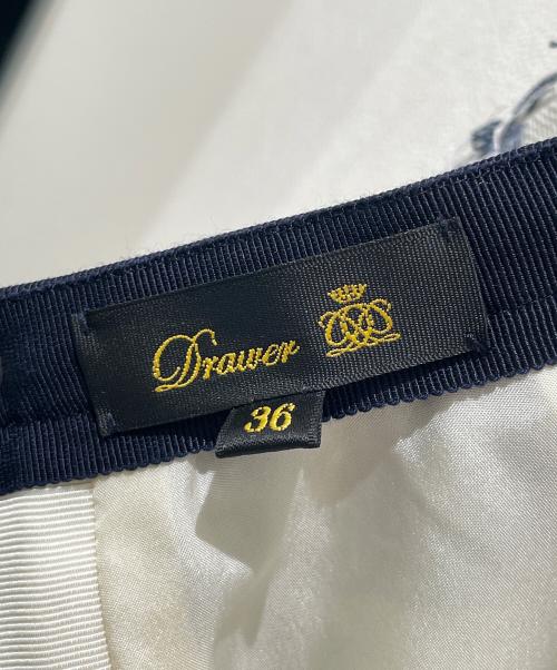 DRAWER（ドゥロワー）Drawer (ドゥロワー) SPRING ツイード チェック フリンジ スカート ネイビー×ホワイト サイズ:36の古着・服飾アイテム