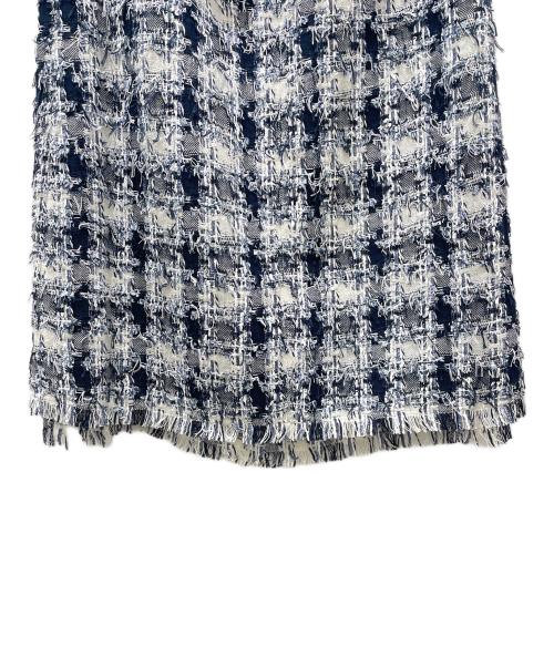 DRAWER（ドゥロワー）Drawer (ドゥロワー) SPRING ツイード チェック フリンジ スカート ネイビー×ホワイト サイズ:36の古着・服飾アイテム