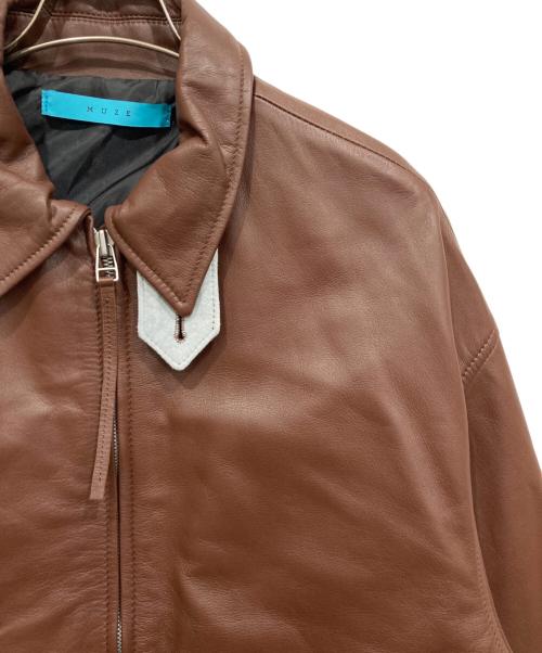 MUZE TURQUOISE LABEL（ミューズ ターコイズ レーベル）MUZE TURQUOISE LABEL (ミューズ ターコイズ レーベル) OVERSIZED LEATHER BLOUSON ブラウン サイズ:2の古着・服飾アイテム