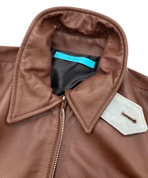 MUZE TURQUOISE LABEL（ミューズ ターコイズ レーベル）MUZE TURQUOISE LABEL (ミューズ ターコイズ レーベル) OVERSIZED LEATHER BLOUSON ブラウン サイズ:2の古着・服飾アイテム