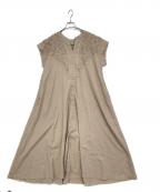 house of lotusハウスオブロータス）の古着「エンブロイダリーサッカーフレンチスリーブワンピース」｜ベージュ