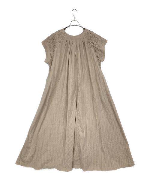 house of lotus（ハウスオブロータス）HOUSE OF LOTUS (ハウスオブロータス) エンブロイダリーサッカーフレンチスリーブワンピース ベージュ サイズ:Mの古着・服飾アイテム