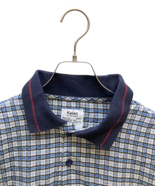 kelen（ケレン）kelen (ケレン) JAFAR ニットカラーチェックポロシャツ ブルー サイズ:38の古着・服飾アイテム