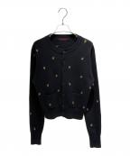 CABANキャバン）の古着「コットンカシミヤ フラワーエンブロイダリーカーディガン」｜ブラック