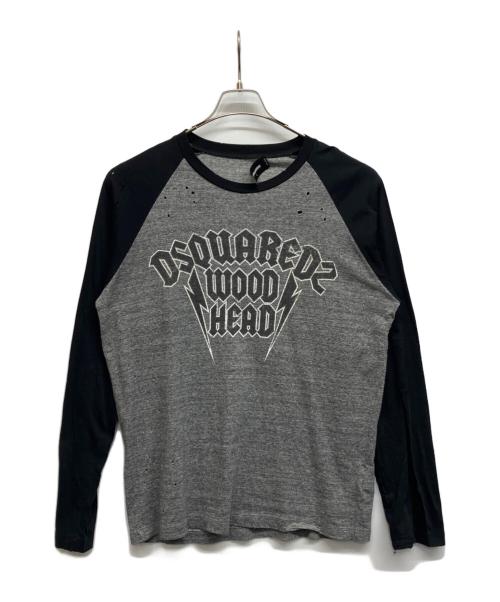 DSQUARED2（ディースクエアード）DSQUARED2 (ディースクエアード) ダメージ加工 ラグランカットソー グレー サイズ:Lの古着・服飾アイテム