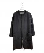 PLAIN PEOPLEプレインピープル）の古着「ノーカラーパイピングロングコート」｜ブラック