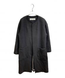 PLAIN PEOPLE（プレインピープル）の古着「ノーカラーパイピングロングコート」｜ブラック