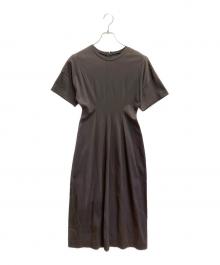 BEIGE（ベイジ）の古着「【洗える】GLANTHUS / コットンカーブラインロングフレアワンピース」｜グレー