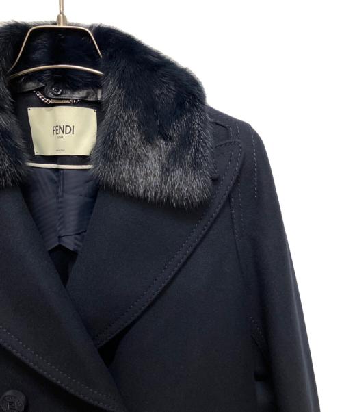 FENDI（フェンディ）FENDI (フェンディ) ミンクファー付サイドプリーツダブルコート　FF8570 ネイビー サイズ:40の古着・服飾アイテム