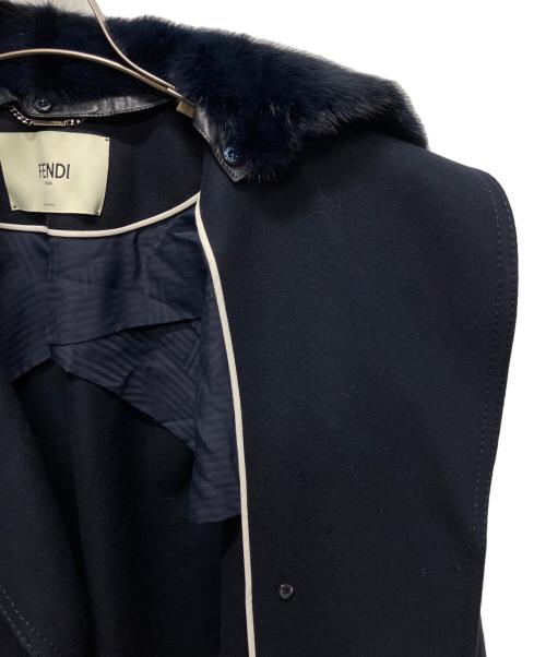 FENDI（フェンディ）FENDI (フェンディ) ミンクファー付サイドプリーツダブルコート　FF8570 ネイビー サイズ:40の古着・服飾アイテム