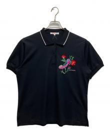 LAONARD（レオナード）の古着「フラワー刺繍ポロシャツ」｜ブラック