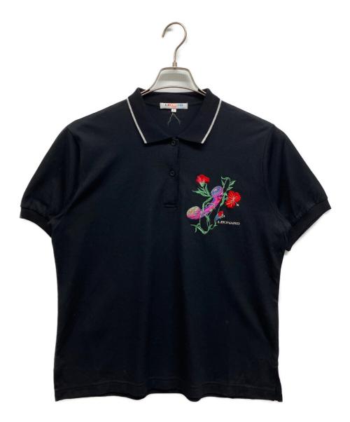 LAONARD（レオナード）LAONARD (レオナード) フラワー刺繍ポロシャツ ブラック サイズ:Lの古着・服飾アイテム