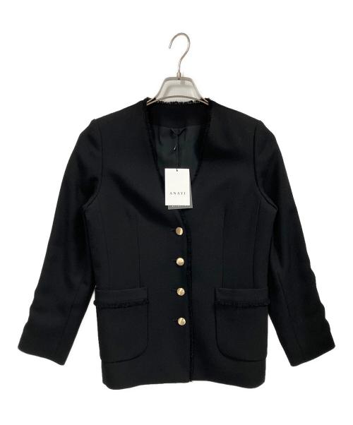ANAYI（アナイ）ANAYI (アナイ) ライトスラブノーカラージャケット ブラック サイズ:36の古着・服飾アイテム