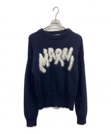 MARNI（マルニ）の古着「シェットランドウールナイロンクルーネックロゴニット」｜ネイビー