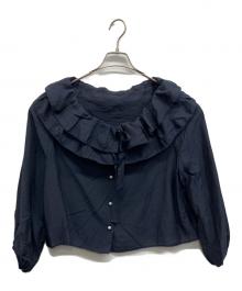 La boutique BonBon（ラブティックボンボン）の古着「La boutique BonBon ギャザーフリルリボンブラウス」｜ネイビー