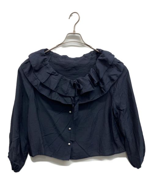 La boutique BonBon（ラブティックボンボン）La boutique BonBon (ラブティックボンボン) La boutique BonBon ギャザーフリルリボンブラウス ネイビー サイズ:Freeの古着・服飾アイテム
