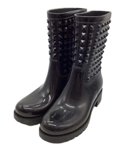 VALENTINO GARAVANI（ヴァレンティノ・ガラヴァーニ）VALENTINO GARAVANI (ヴァレンティノ・ガラヴァーニ) ピラミッドスタッズレインブーツ ブラック サイズ:38の古着・服飾アイテム