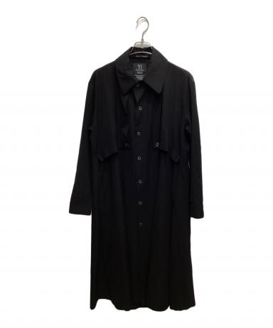 中古・古着通販】Y's (ワイズ) ウールギャバロングコート ブラック