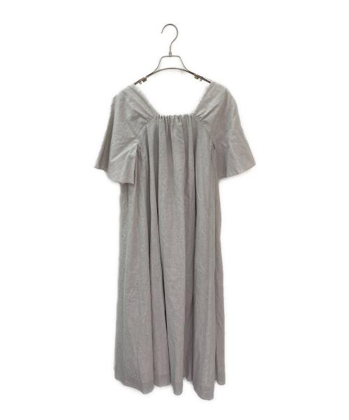 ebure（エブール）ebure (エブール) スラブリネン ハーフスリーブワンピース ベージュ サイズ:38の古着・服飾アイテム