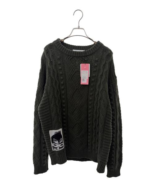 maison kitsune（メゾンキツネ）MAISON KITSUNE (メゾンキツネ) OLY CHUNKY ARAN KNIT PULLOVER グリーン サイズ:Sの古着・服飾アイテム