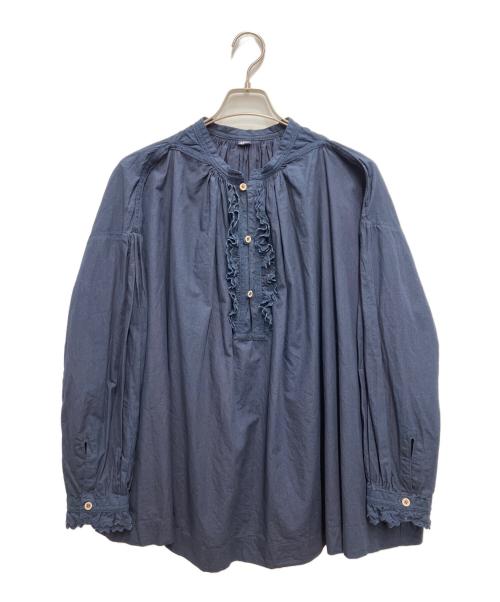 45R（フォーティファイブ・アール）45R (フォーティファイブ・アール) バチストカットワークのフリルスモックブラウス（インディゴ） ネイビー サイズ:不明の古着・服飾アイテム