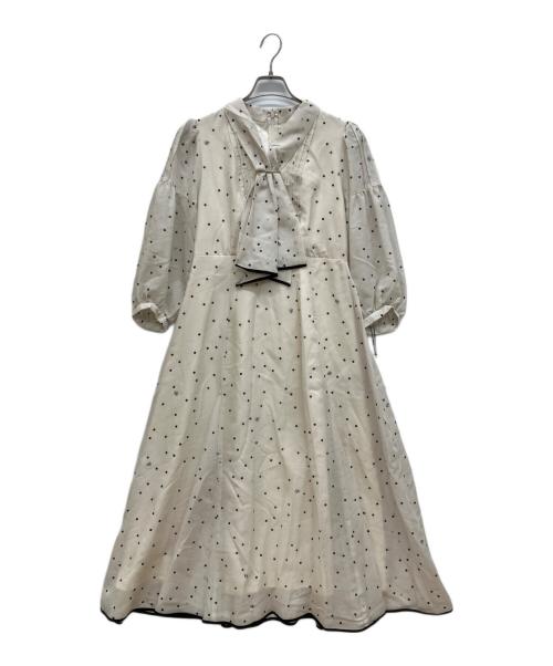 JUSGLITTY（ジャスグリッティー）JUSGLITTY (ジャスグリッティー) プリントボウタイワンピース アイボリー サイズ:2の古着・服飾アイテム