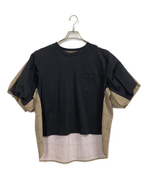 sacai（サカイ）sacai (サカイ) Spun Organza & Cotton Jersey T-shirt ネイビー×ブラウン サイズ:3の古着・服飾アイテム