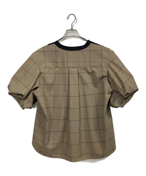 sacai（サカイ）sacai (サカイ) Spun Organza & Cotton Jersey T-shirt ネイビー×ブラウン サイズ:3の古着・服飾アイテム