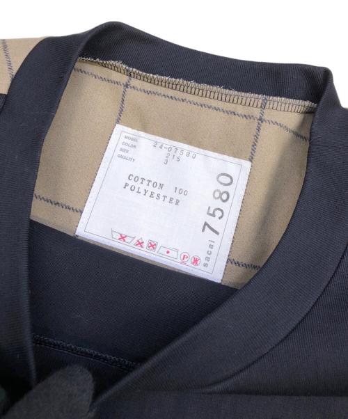 sacai（サカイ）sacai (サカイ) Spun Organza & Cotton Jersey T-shirt ネイビー×ブラウン サイズ:3の古着・服飾アイテム
