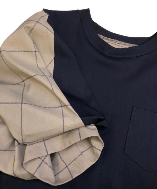 sacai（サカイ）sacai (サカイ) Spun Organza & Cotton Jersey T-shirt ネイビー×ブラウン サイズ:3の古着・服飾アイテム