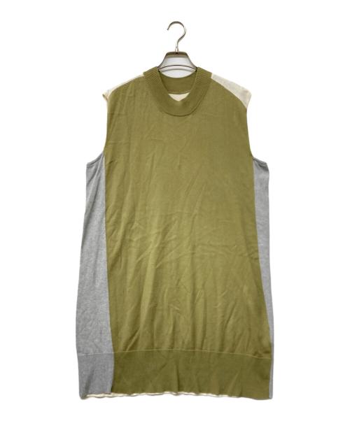 MM6 Maison Margiela（エムエムシックスメゾンマルジェラ）MM6 Maison Margiela (エムエムシックスメゾンマルジェラ) ノースリーブニットワンピース オリーブ×グレー×アイボリー サイズ:Sの古着・服飾アイテム