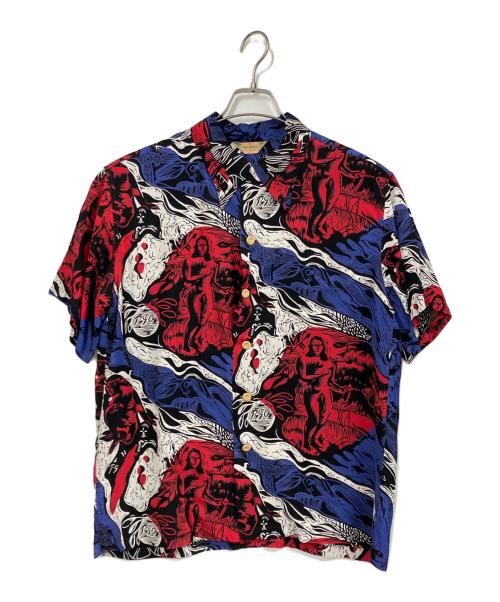 Sun Surf（サンサーフ）Sun Surf (サンサーフ) KAMEHAMEHA (カメハメハ) GAUGUIN WOODCUT MYSTIC/アロハシャツ ブルー×レッド サイズ:Lの古着・服飾アイテム