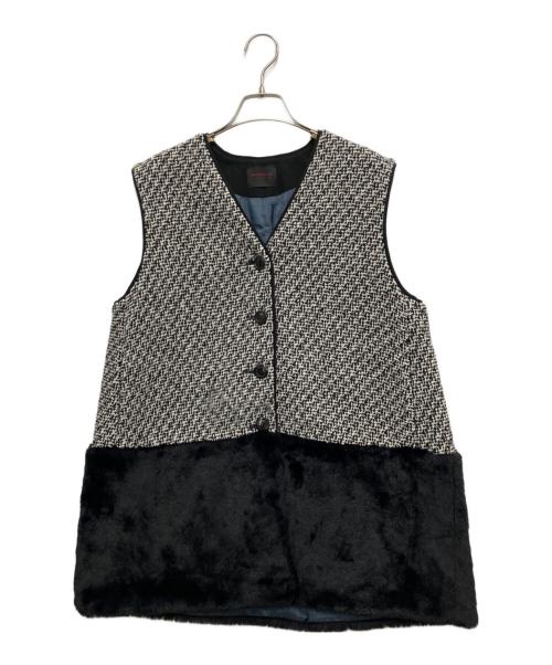 TOMORROW LAND collection（トゥモローランドコレクション）TOMORROW LAND collection (トゥモローランドコレクション) モノトーンロービング ファーペプラムジレ ブラック サイズ:36の古着・服飾アイテム