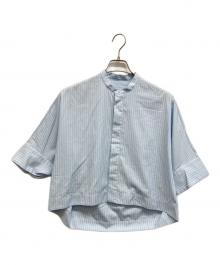 MACPHEE（マカフィー）の古着「コットンブロード バンドカラークロップドシャツ」｜ブルー