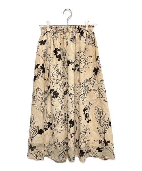 BALLSEY（ボールジィ）BALLSEY (ボールジィ) ワイルドフラワープリント ギャザーボリュームスカート ベージュ サイズ:34の古着・服飾アイテム