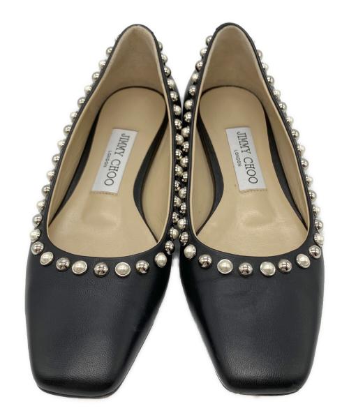 JIMMY CHOO（ジミーチュウ）JIMMY CHOO (ジミーチュウ) MIRELE スタッズパールフラットパンプス ブラック サイズ:22.5の古着・服飾アイテム