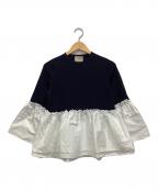 UNITED ARROWSユナイテッドアローズ）の古着「LUXURY フリル コンビ ニット」｜ネイビー×ホワイト