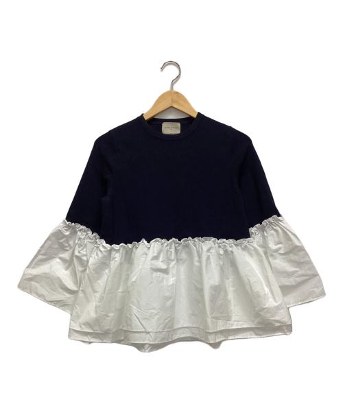 UNITED ARROWS（ユナイテッドアローズ）UNITED ARROWS (ユナイテッドアローズ) LUXURY フリル コンビ ニット ネイビー×ホワイト サイズ:表記なしの古着・服飾アイテム