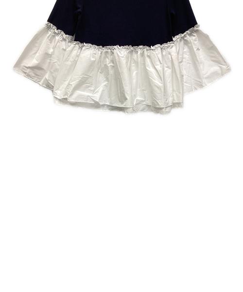 UNITED ARROWS（ユナイテッドアローズ）UNITED ARROWS (ユナイテッドアローズ) LUXURY フリル コンビ ニット ネイビー×ホワイト サイズ:表記なしの古着・服飾アイテム