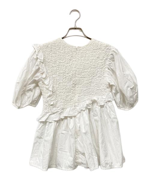 CECILIE BAHNSEN（セシリーバンセン）Cecilie Bahnsen (セシリーバンセン) Carrie top ラッフルトリム ポプリントップ ホワイト サイズ:UK6の古着・服飾アイテム