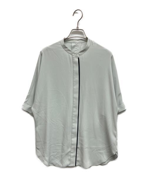 icB（アイシービー）icB (アイシービー) BackSatinAmunzen 5分袖バンドカラーブラウス ブルー サイズ:Sの古着・服飾アイテム