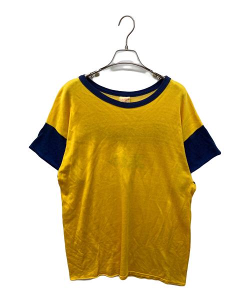 EMPIRE（エンパイア）EMPIRE (エンパイア) チェーン刺繍 ツートン半袖Tシャツ イエロー×ブルー サイズ:XLの古着・服飾アイテム