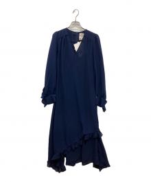 BAUM UND PFERDGARTEN（バウムウンドヘルガーデン）の古着「フリル長袖ワンピース」｜ネイビー