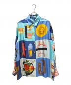 GUCCIグッチ）の古着「プリントシルクシャツ」｜ブルー