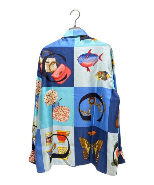 GUCCI（グッチ）GUCCI (グッチ) プリントシルクシャツ ブルー サイズ:40の古着・服飾アイテム