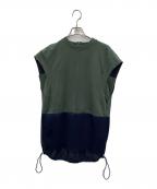 UN3D.アンスリード）の古着「CURVE SLEEVE DOCKING TOP」｜グリーン×ネイビー